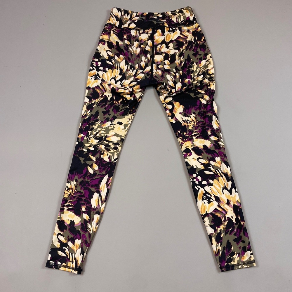 Columbia Womens Floral Print Athletic Leggings Purple Olive Green Medium
